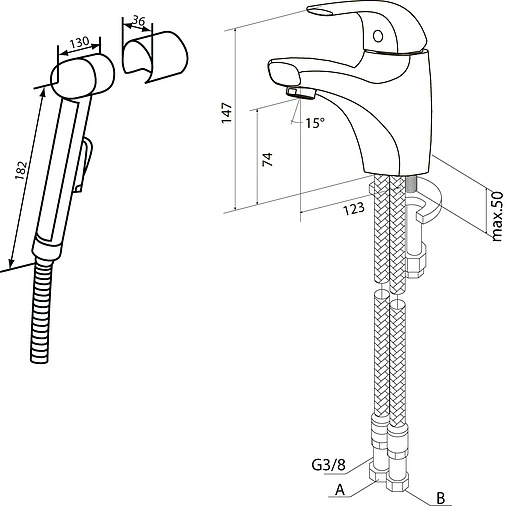 Смеситель для раковины с гигиеническим душем Am.Pm Sense хром F7503032