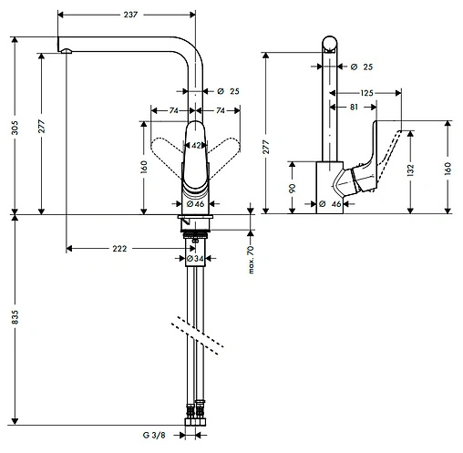 Смеситель для кухни Hansgrohe Focus M41 280 1jet под сталь 31817800