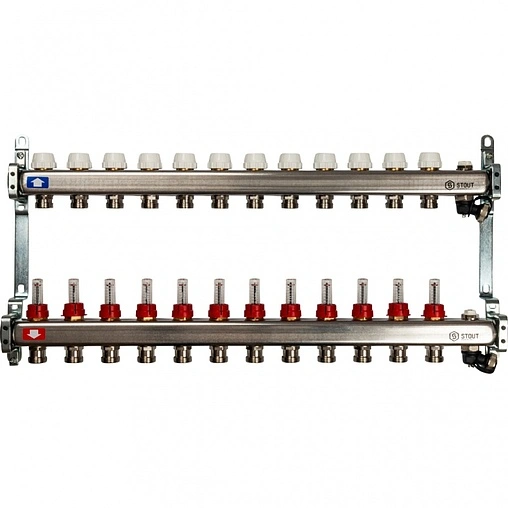 Группа коллекторная с расходомерами 12 отводов 1&quot;в/в x ¾&quot;ек Stout SMS 0927 000012