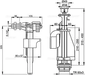 Комплект арматуры для бачка двухрежимный ½" латунь боковой AlcaPlast SA08AK ½" Комплект арматуры для бачка двухрежимный ½" латунь боковой AlcaPlast SA08AK ½", 2