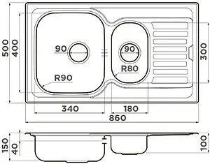Мойка кухонная Omoikiri Kashiogawa 86-2-IN нержавеющая сталь 4993454, 2