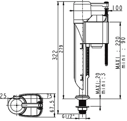 Заливной клапан для бачка ½&quot; пластик нижний Wirquin Jollyfill 10975056