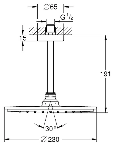 Лейка верхнего душа с потолочным креплением Grohe Rainshower Allure 230 хром 26065000