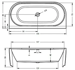 Ванна акриловая Riho DESIRE WALL MOUNTED LED 180x84 B089002005, 2