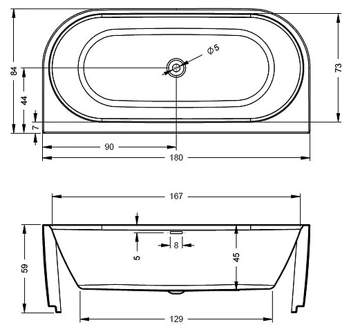 Ванна акриловая Riho DESIRE WALL MOUNTED LED 180x84 B089002005