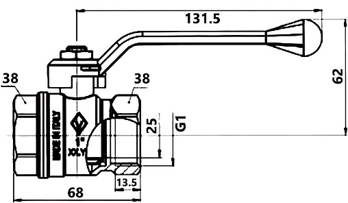 Кран шаровый 1"в x 1"в Bugatti New Jersey 09100014