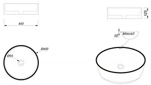 Раковина Bravat 40 черный матовый C22357K-ENG Раковина Bravat 40 черный матовый C22357K-ENG, 2