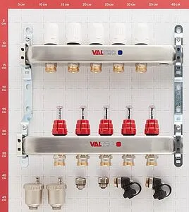 Группа коллекторная с расходомерами 5 отводов 1&quot;в/в x ¾&quot;ек Valtec VTc.586.EMNX.0605, 5