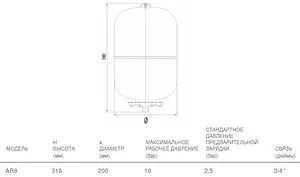 Гидроаккумулятор Aquasystem AR 8л 10 бар 1301105, 2