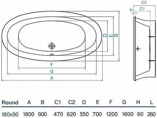 Ванна акриловая Koller Pool Round 180х90