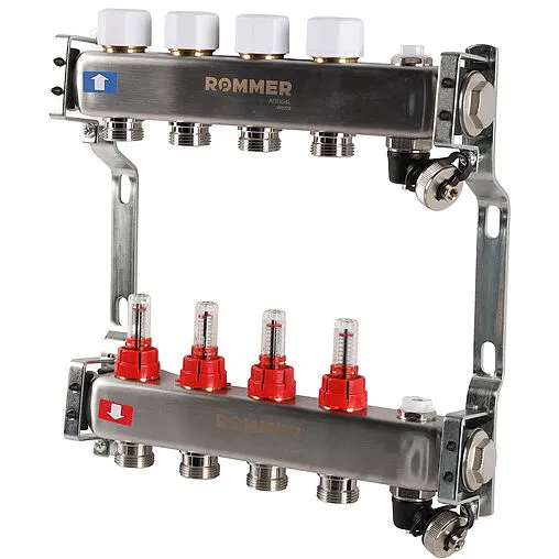 Группа коллекторная с расходомерами 4 отвода 1&quot;в/в x ¾&quot;ек Rommer RMS-1201-000004