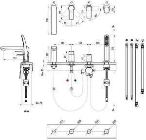 Смеситель на борт ванны на 4 отверстия Ravak Flat чёрный матовый X070176, 2