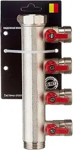 Коллектор запорный проходной 4 отвода красный 1"в/н x ¾"ек Henco VB060504-ROOD Коллектор запорный проходной 4 отвода красный 1"в/н x ¾"ек Henco VB060504-ROOD, 5