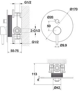 Смеситель для ванны скрытого монтажа WHITECROSS Y brushed gold золото брашированное Y1235GLB Смеситель для ванны скрытого монтажа WHITECROSS Y brushed gold золото брашированное Y1235GLB, 2