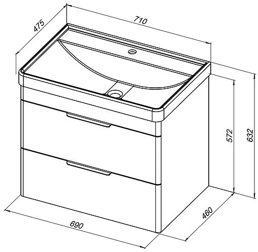Тумба-умывальник Aquanet Ирис new 70 белый глянец 00310145+