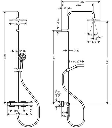 Душевая система с термостатом для душа Hansgrohe Vernis Shape 230 1jet EcoSmart хром 26097000
