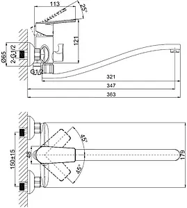 Смеситель для ванны с длинным изливом D&K Rhein Lessing хром DA1323341 Смеситель для ванны с длинным изливом D&K Rhein Lessing хром DA1323341, 2