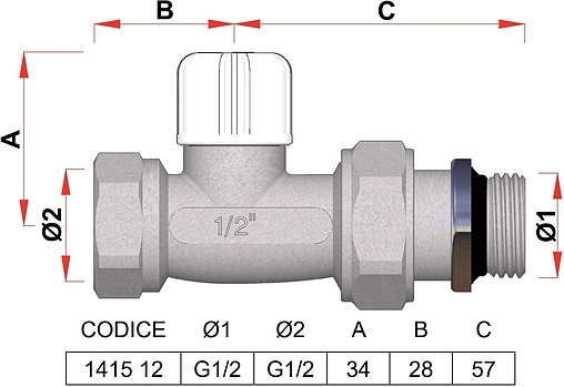 Вентиль запорный прямой ½" в/н Far FV 1415 12