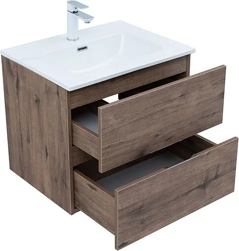 Тумба-умывальник подвесная Aquanet Алвита New 60 дуб веллингтон/табак 00334184+00254363