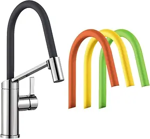 Смеситель для кухни с гибким изливом Blanco Viu-S 4 цветных съемных шланга хром/чёрный/зелёный/оранжевый/желтый 524813, 1