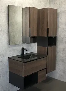 Тумба-умывальник подвесная Comforty Франкфурт 75 дуб шоколадно-коричневый/чёрный 00-00000889CF, 5