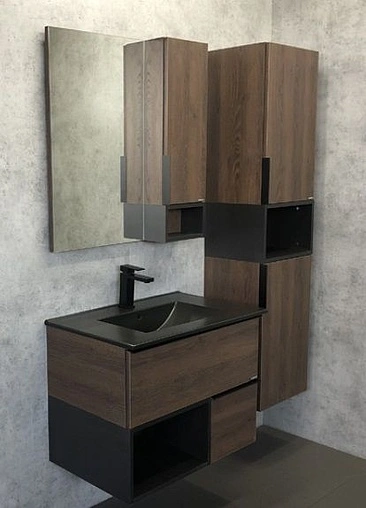 Тумба-умывальник подвесная Comforty Франкфурт 75 дуб шоколадно-коричневый/чёрный 00-00000889CF Тумба-умывальник подвесная Comforty Франкфурт 75 дуб шоколадно-коричневый/чёрный 00-00000889CF