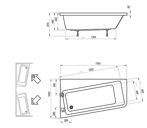 Ванна акриловая Ravak 10° 170x100 L C811000000