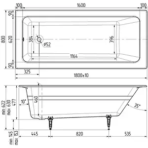 Ванна чугунная Wotte Line 1800x800, 2