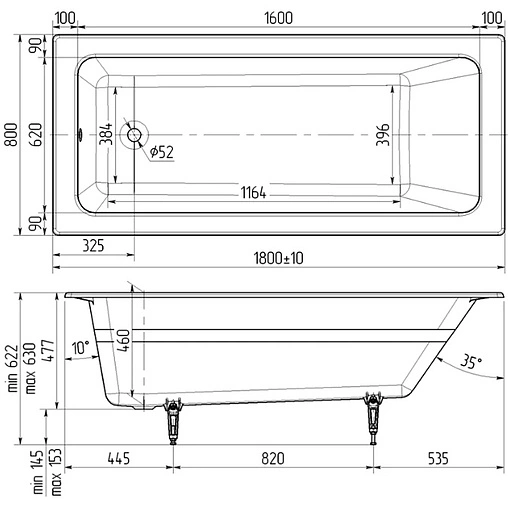 Ванна чугунная Wotte Line 1800x800