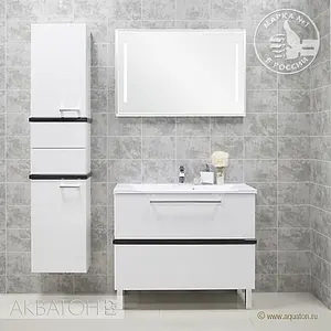 Тумба-умывальник напольная Aquaton Турин 100 белый/чёрный 1A1217K0TUJ10, 3