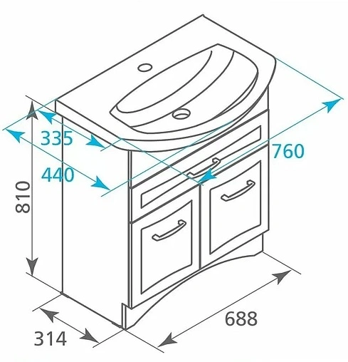Тумба под умывальник напольная Milardo Victoria 75 белый VIC75W1M95 Тумба под умывальник напольная Milardo Victoria 75 белый VIC75W1M95