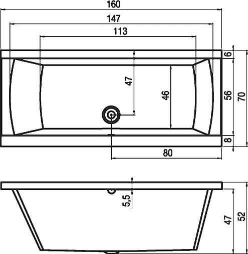 Ванна акриловая Riho JULIA 160x70 B024001005