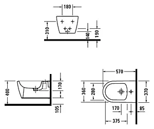 Биде подвесное Duravit ME by Starck белый 2288150000 Биде подвесное Duravit ME by Starck белый 2288150000, 2