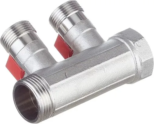 Коллектор запорный проходной 2 отвода красный 1&quot;в/н x ¾&quot;ек Henco VB060502-ROOD