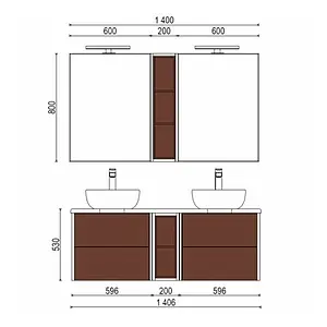 Тумба-умывальник подвесная Aquaton Брук 140 (60+20+60) дуб феррара/белый, 4