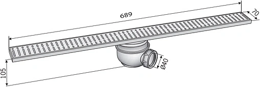 Лоток душевой Set 689мм h=80мм 0.5л/сек ACO Showerline 405724