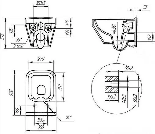 Комплект 6 в 1 Cersanit Crea Square CO DPL EO slim 64442 с кнопкой Estetica хром глянцевый