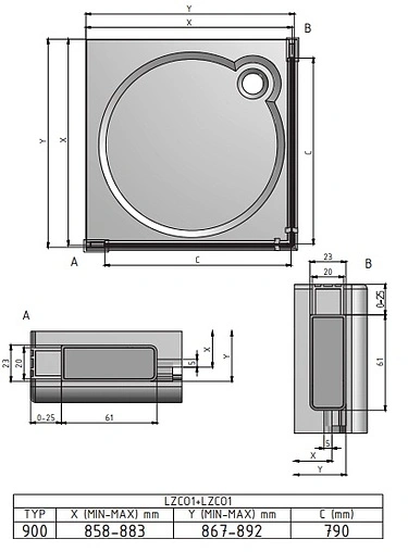 Душевое ограждение 900x900мм прозрачное стекло Roltechnik Lega Lift Line LZCO1+LZCO1/900*900 227-9000000-00-02+227-9000000-00-02