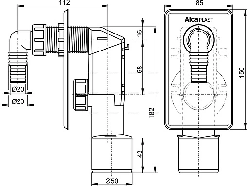 Сифон для бытовой техники под штукатурку AlcaPlast белый APS4