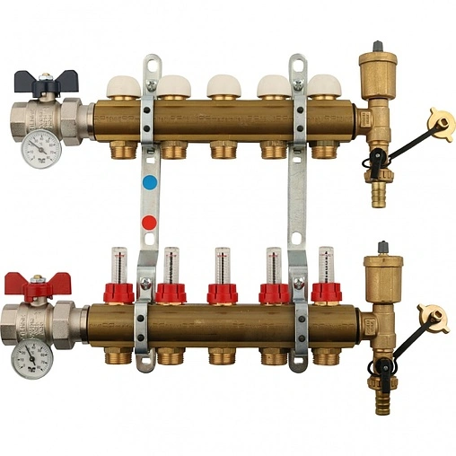 Группа коллекторная с расходомерами 5 отводов 1&quot;в/в x ¾&quot;ек Tiemme 3870001