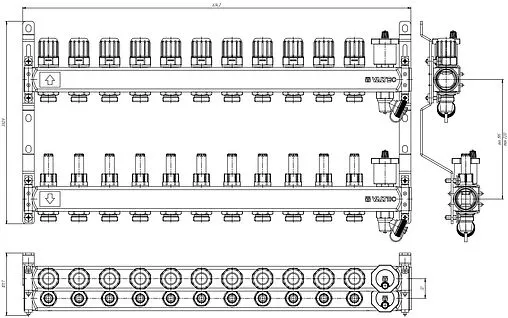 Группа коллекторная с расходомерами 11 отводов 1&quot;в/в x ¾&quot;ек Valtec VTc.579.EMNX.0611