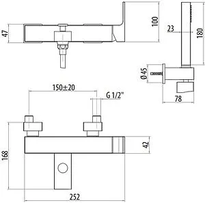 Смеситель для ванны Gattoni Kubik чёрный матовый 2500/25NO Смеситель для ванны Gattoni Kubik чёрный матовый 2500/25NO, 2