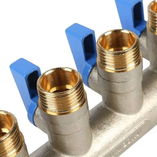 Коллектор запорный проходной 4 отвода синий ¾"в/н x ½"н Stout SMB 6201 341204