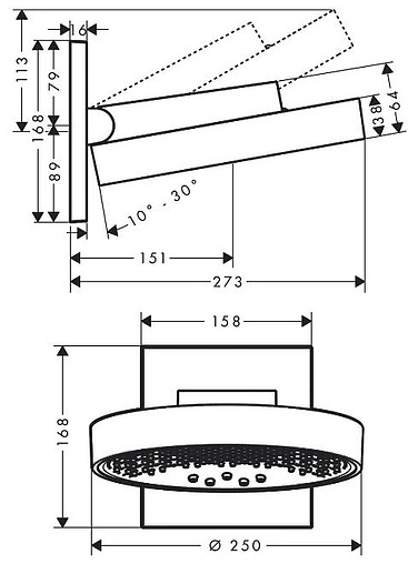 Лейка верхнего душа с настенным креплением Hansgrohe Rainfinity 250 3jet хром/графит 26232000