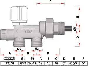 Узел нижнего подключения терморегулирующий одноточечный M24x19 x ¾"н / зонд d=12мм / L=450мм Far FV 1430 C34 Узел нижнего подключения терморегулирующий одноточечный M24x19 x ¾"н / зонд d=12мм / L=450мм Far FV 1430 C34, 2