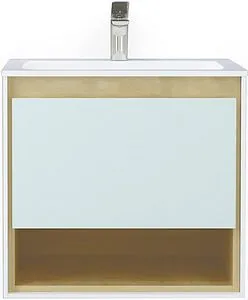 Тумба под умывальник подвесная Jorno Glass 65 белый/дуб сонома Gla.01.62/P/W, 1