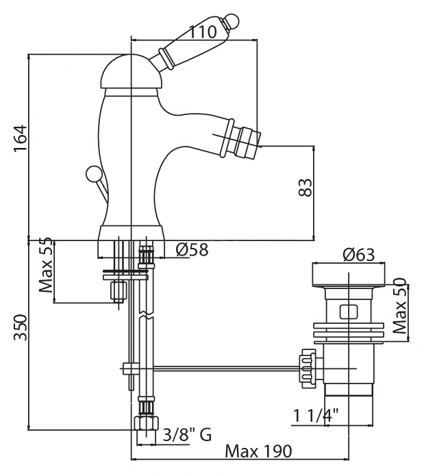 Смеситель для биде Cezares Venezia золото/белый VENEZIA-BSM1-03/24-Bi