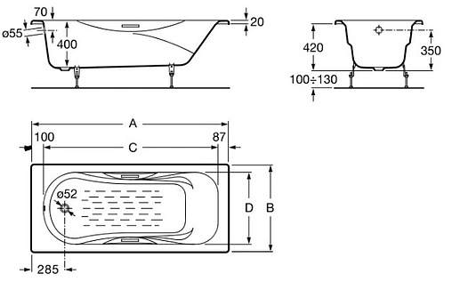 Ванна чугунная Roca Malibu 160x70 2334G0000
