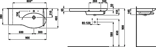 Раковина Laufen Palace 90 R белый 8.1670.1.000.104.1
