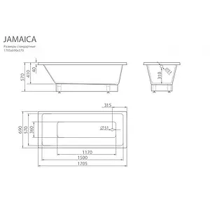 Ванна отдельностоящая из искусственного камня Esse Jamaica 170x70 белый EJAM1696 Ванна отдельностоящая из искусственного камня Esse Jamaica 170x70 белый EJAM1696, 2